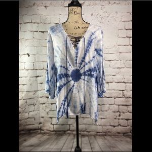 Blue and white hippie tie dye top